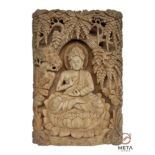 Balinese Carving Art : Buddha in Deep Meditation - Meta Wood - Dark Brown Stained