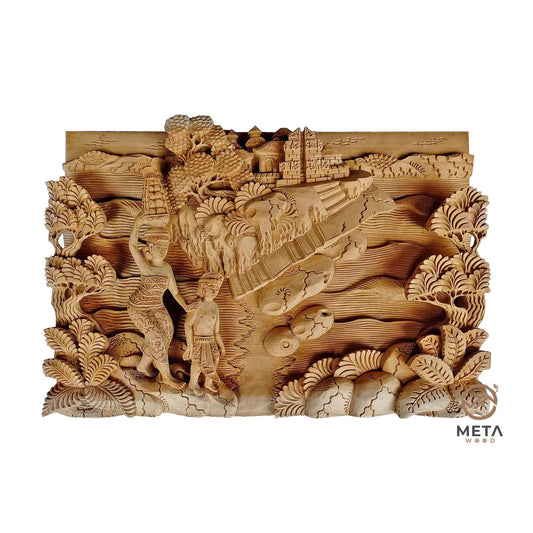 Balinese Carving Art : Carrying Sacred Offerings - Meta Wood - Dark Brown Stained