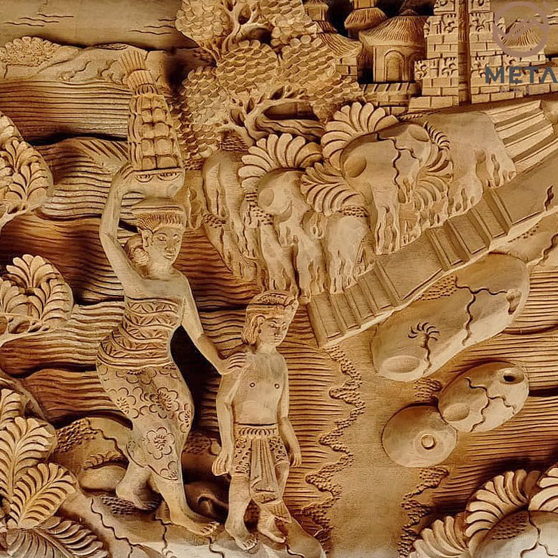 Balinese Carving Art : Carrying Sacred Offerings - Meta Wood - Dark Brown Stained