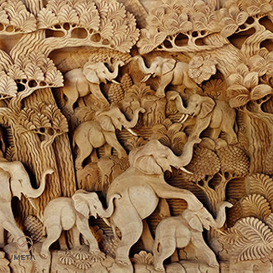 Balinese Carving Art : Elephant's Rainforest - Meta Wood - Dark Brown Stained