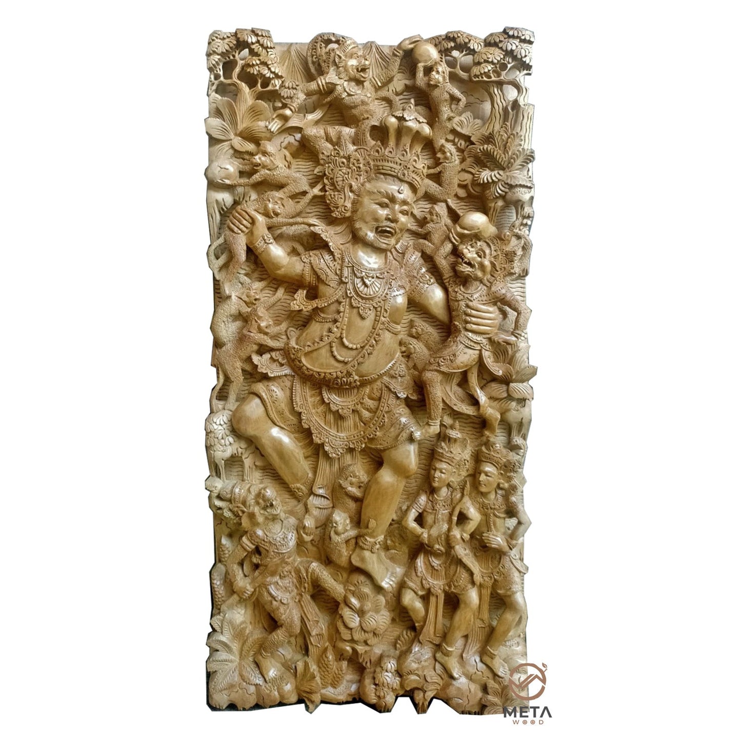 Balinese Carving Art : Hanuman vs Kumbakarna - Meta Wood - Dark Brown Stained