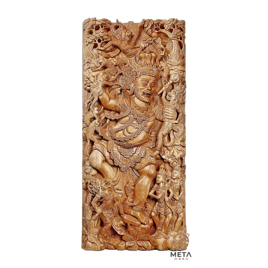 Balinese Carving Art : Hanuman vs Kumbakarna - Meta Wood - Dark Brown Stained