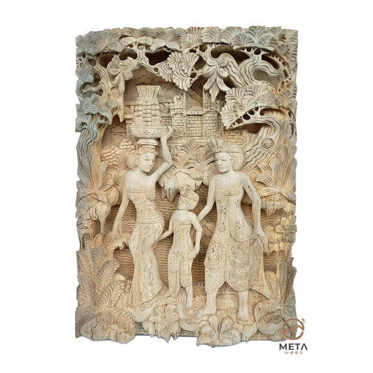 Balinese Carving Art : In The Way To The Temple - Meta Wood - Dark Brown Stained