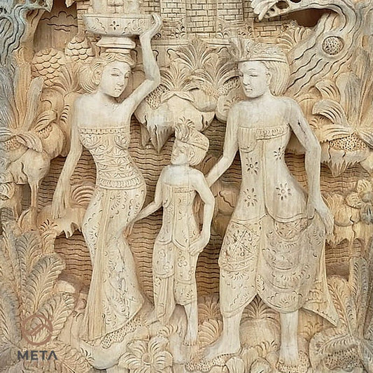 Balinese Carving Art : In The Way To The Temple - Meta Wood - Dark Brown Stained