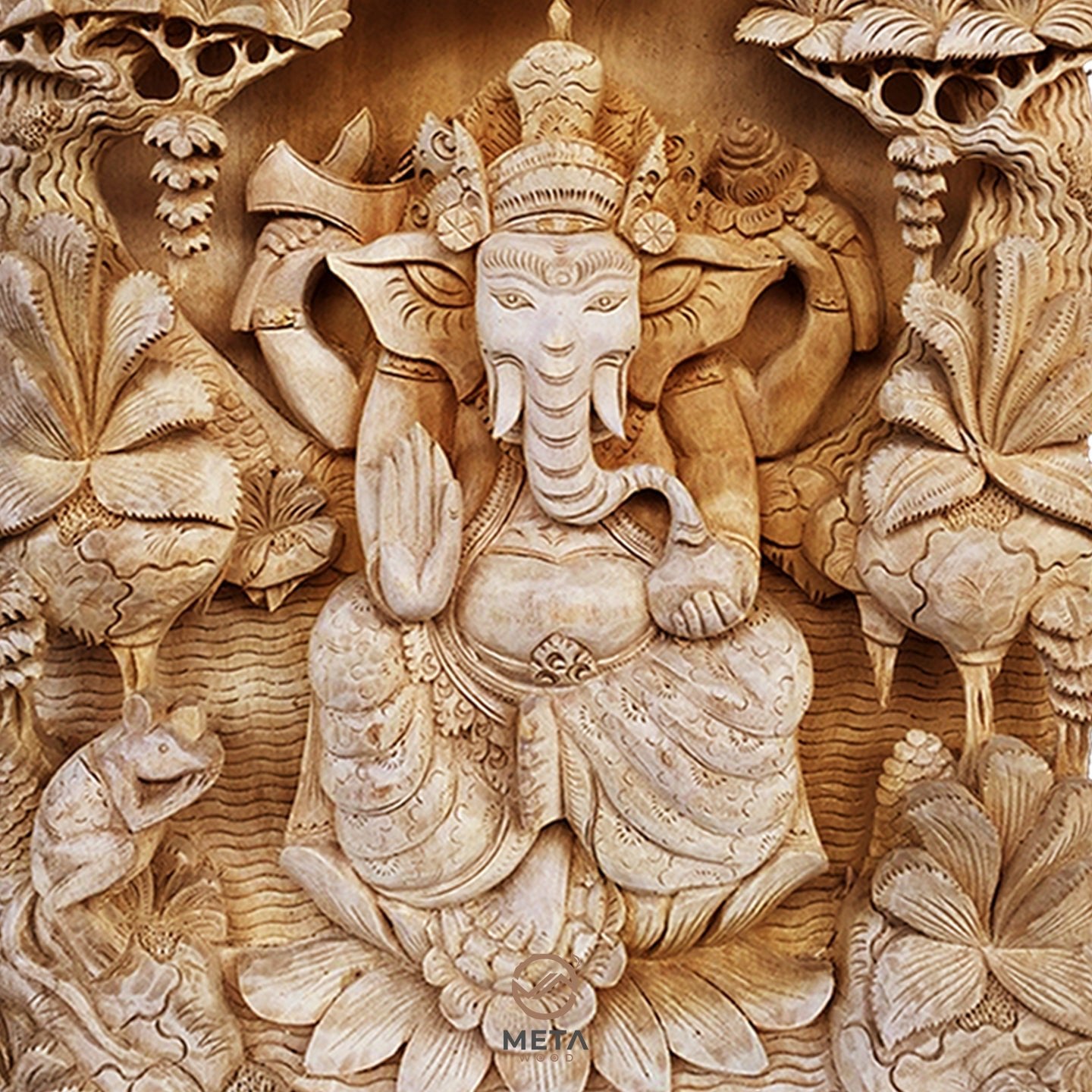 Balinese Carving Art : Lord Ganesha - Meta Wood - Dark Brown Stained