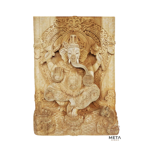 Balinese Carving Art : Lord Ganesha - Meta Wood - Dark Brown Stained