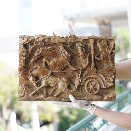 Balinese Carving Art : Mahabharata Chariot - Meta Wood - Dark Brown Stained