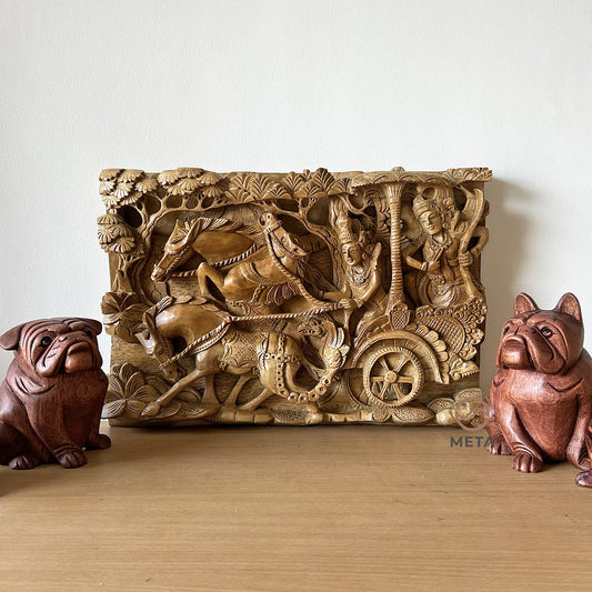 Balinese Carving Art : Mahabharata Chariot - Meta Wood - Dark Brown Stained