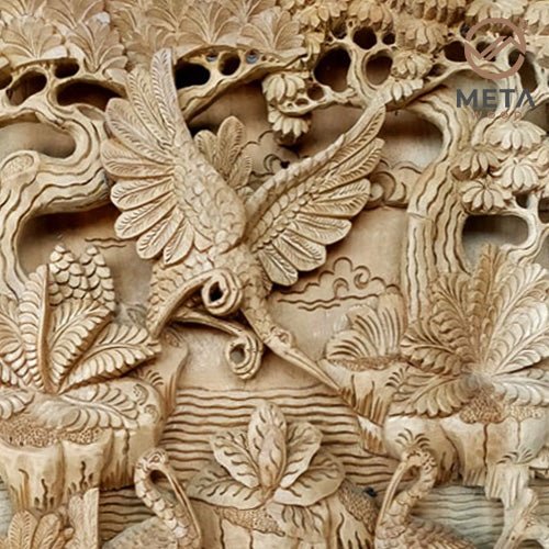 Balinese Carving Art : Paradise of Great Cranes - Meta Wood - Dark Brown Stained