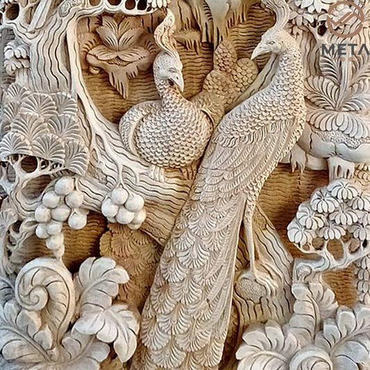 Balinese Carving Art : Peacock Couple - Meta Wood - Dark Brown Stained