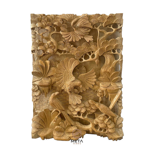 Balinese Carving Art : Playful Ravens - Meta Wood - Dark Brown Stained