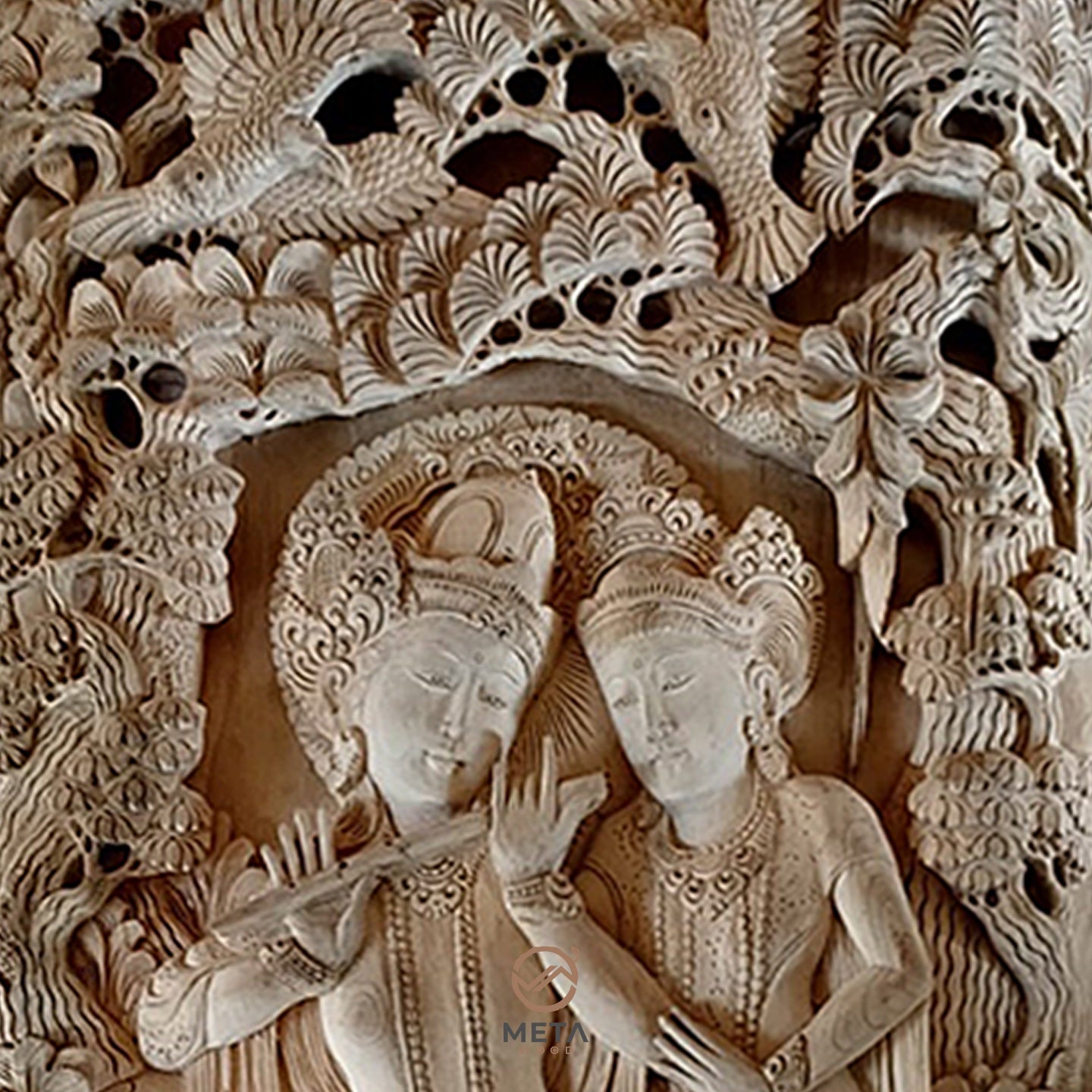 Balinese Carving Art : Radha and Khrisna - Meta Wood - Dark Brown Stained