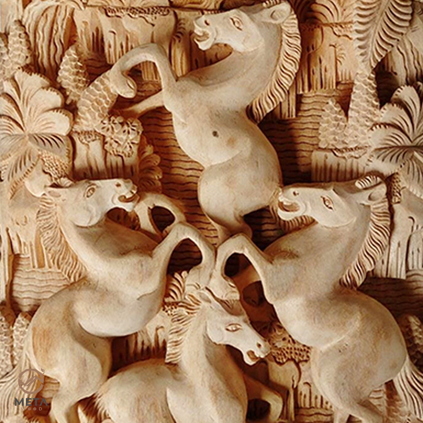 Balinese Carving Art : Stallion brotherhood - Meta Wood - Dark Brown Stained