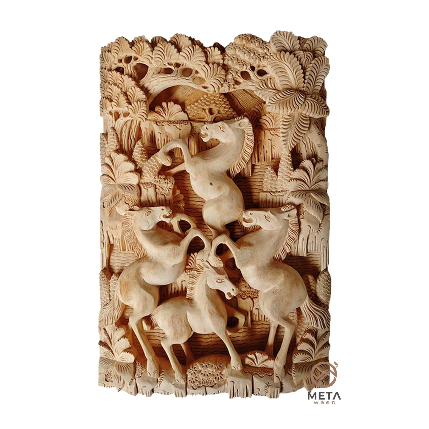 Balinese Carving Art : Stallion brotherhood - Meta Wood - Dark Brown Stained