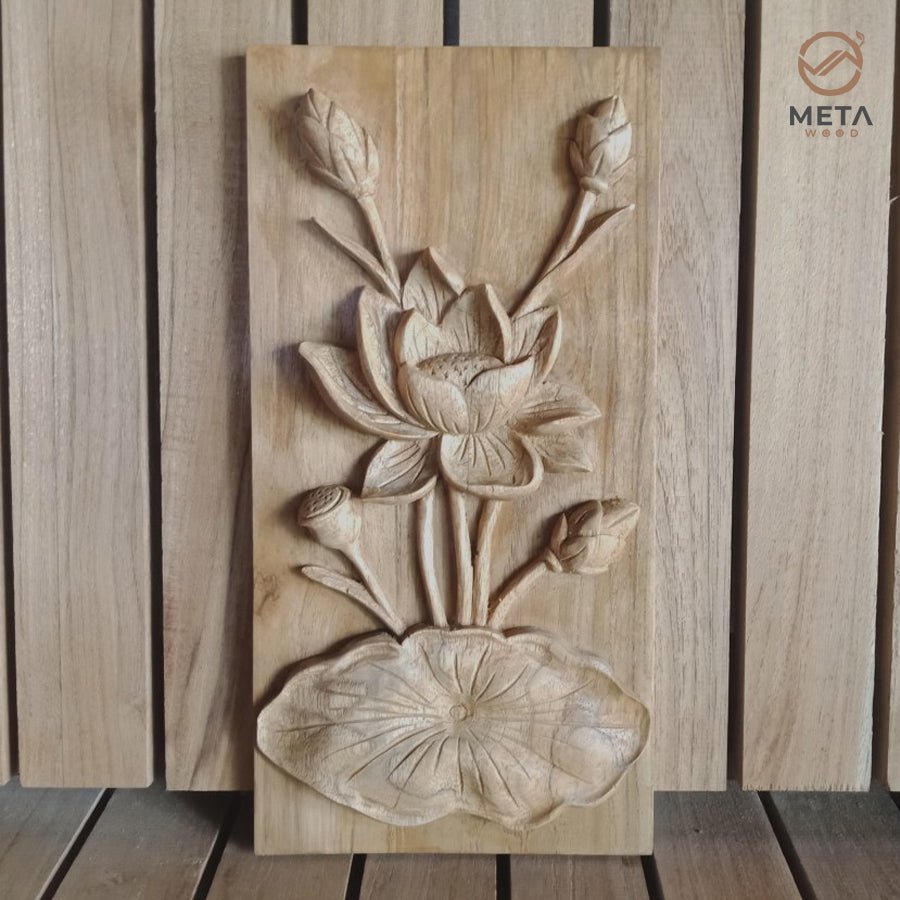 Floral Carving : Lotus Flowers (15x30cm) - Meta Wood - 