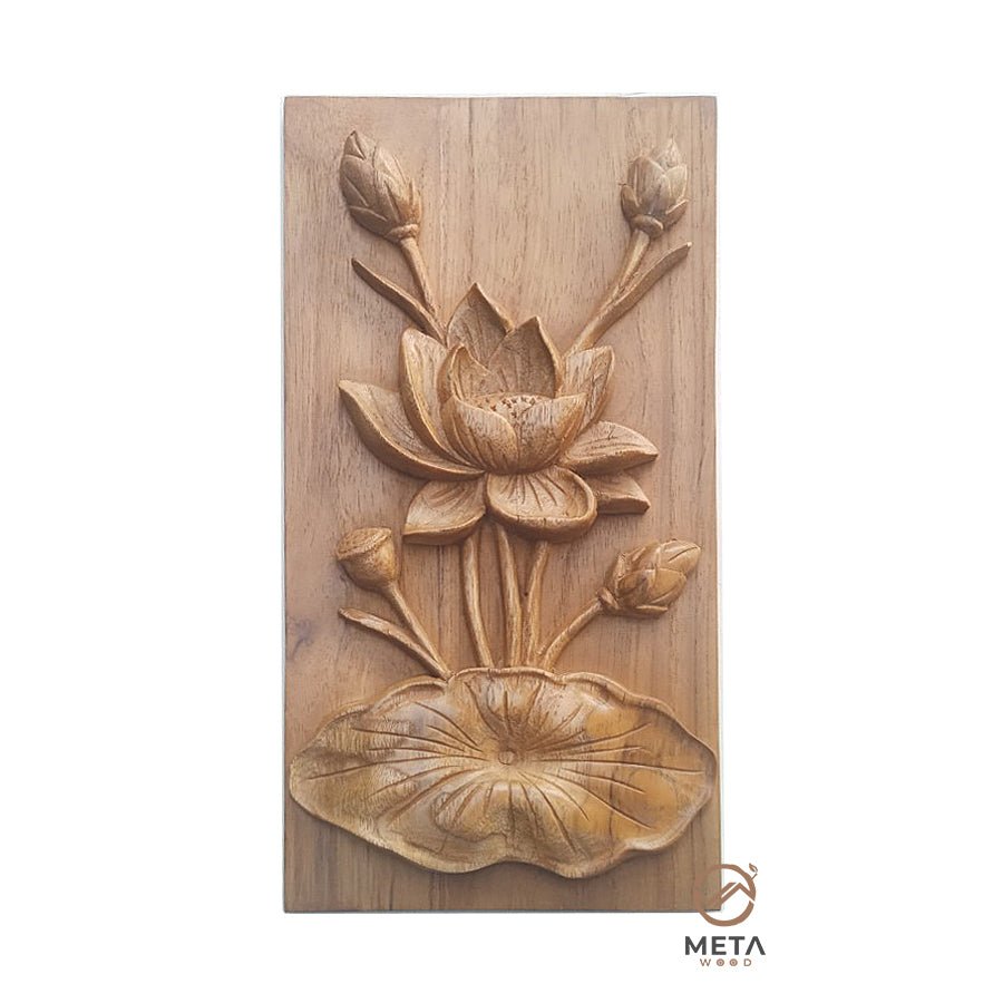 Floral Carving : Lotus Flowers (15x30cm) - Meta Wood - 