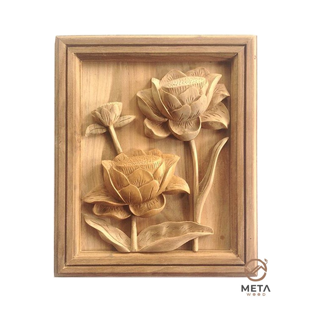 Floral Carving : Lotus Flowers (25x30cm) - Meta Wood - 