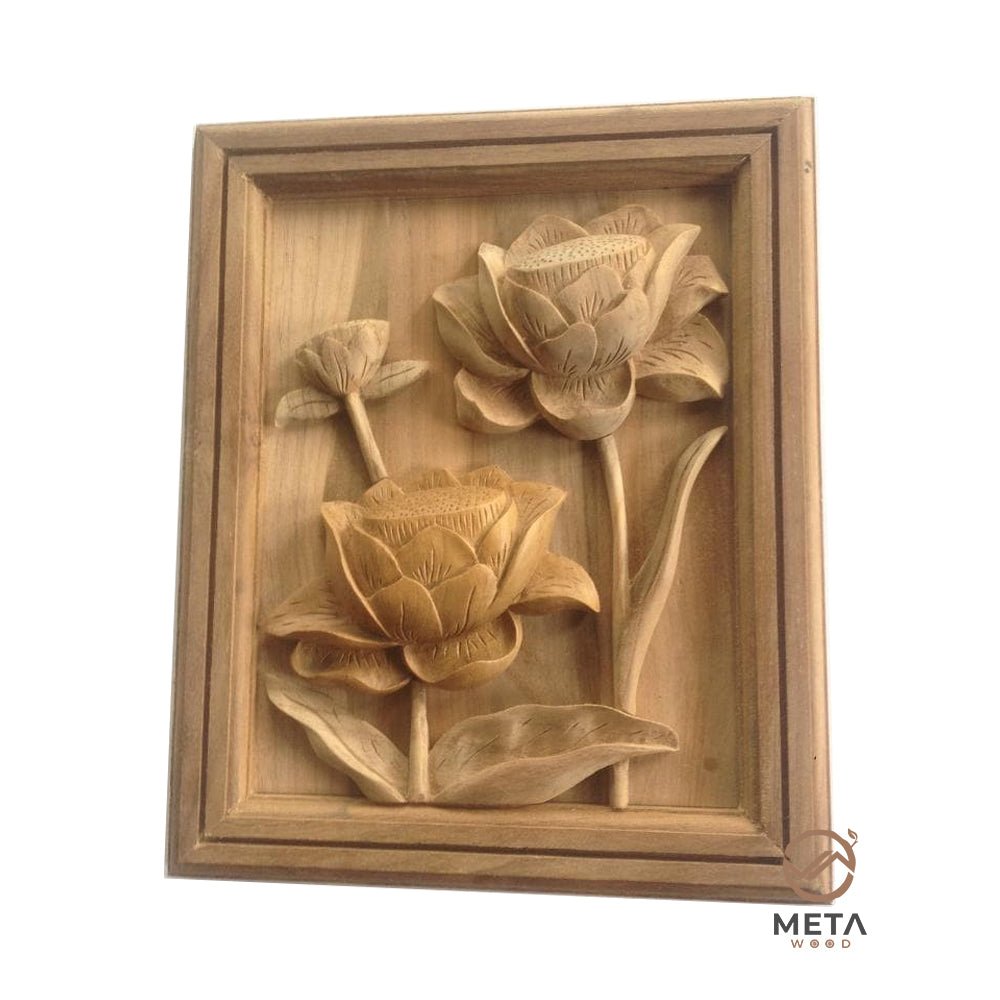 Floral Carving : Lotus Flowers (25x30cm) - Meta Wood - 