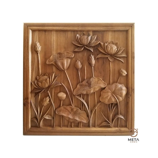 Floral Carving : Lotus Flowers (60x60cm) - Meta Wood - 