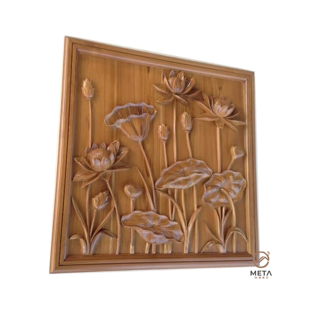 Floral Carving : Lotus Flowers (60x60cm) - Meta Wood - 