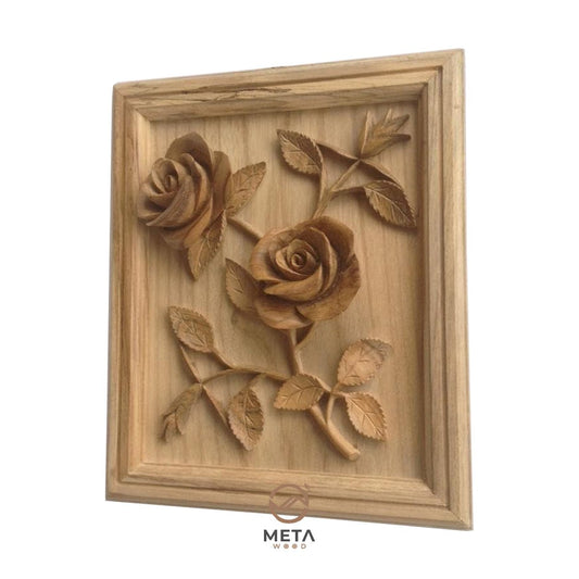 Floral Carving : Rose Flower (25x30cm) - Meta Wood - 