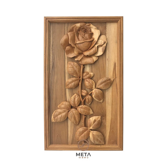 Floral Carving : Rose Flower (35x65cm) - Meta Wood - 