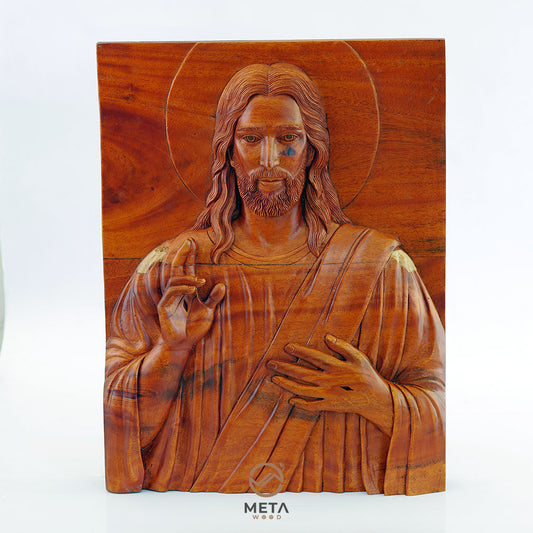 Portrait Carving, Jesus Christ Blessing Icon