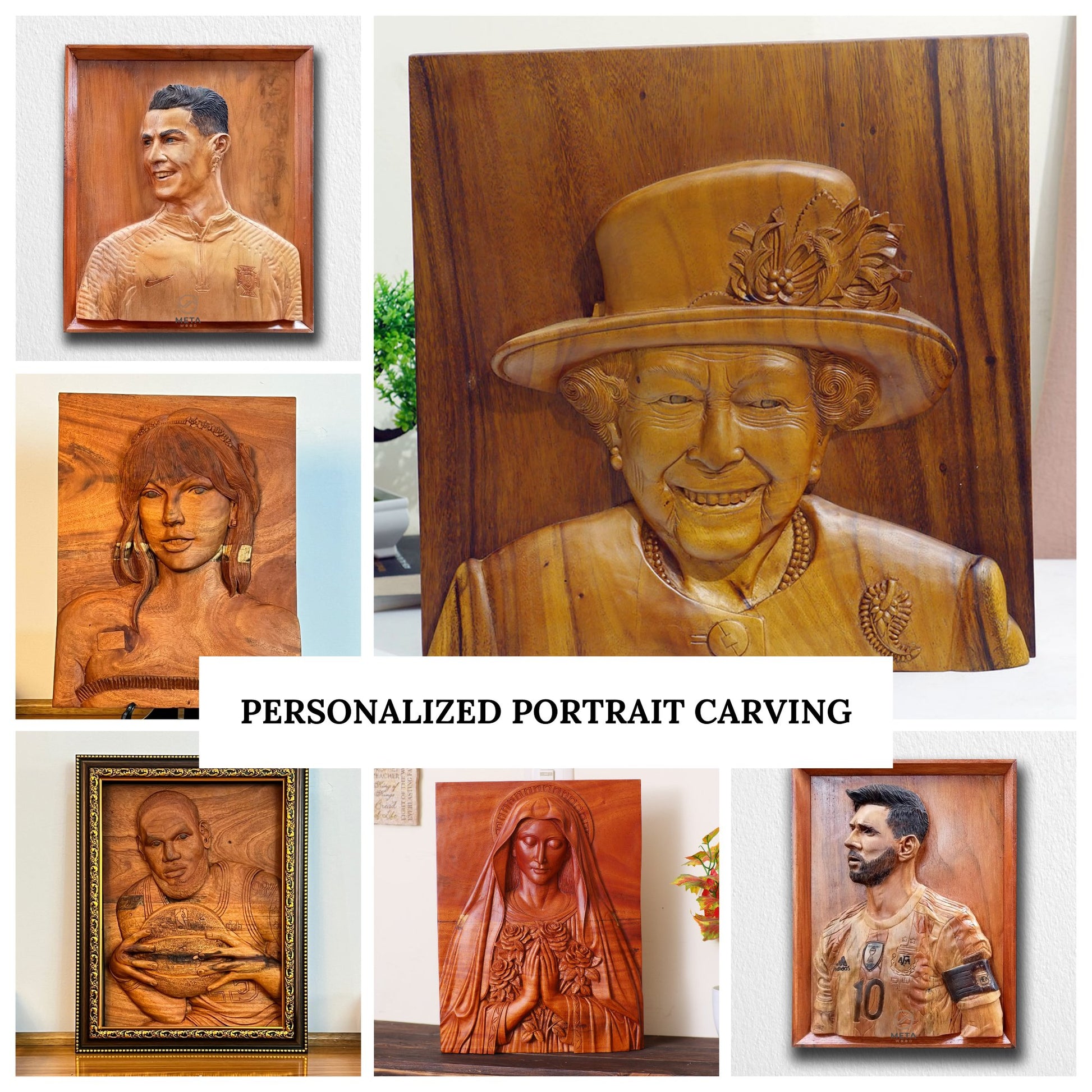 Personalized Custom 3D Realistic Single Photo Portrait Wood Relief Carving - Meta Wood - Size 1 - 7.8" W x 11.8" H Inches (20cm x 30 cm)