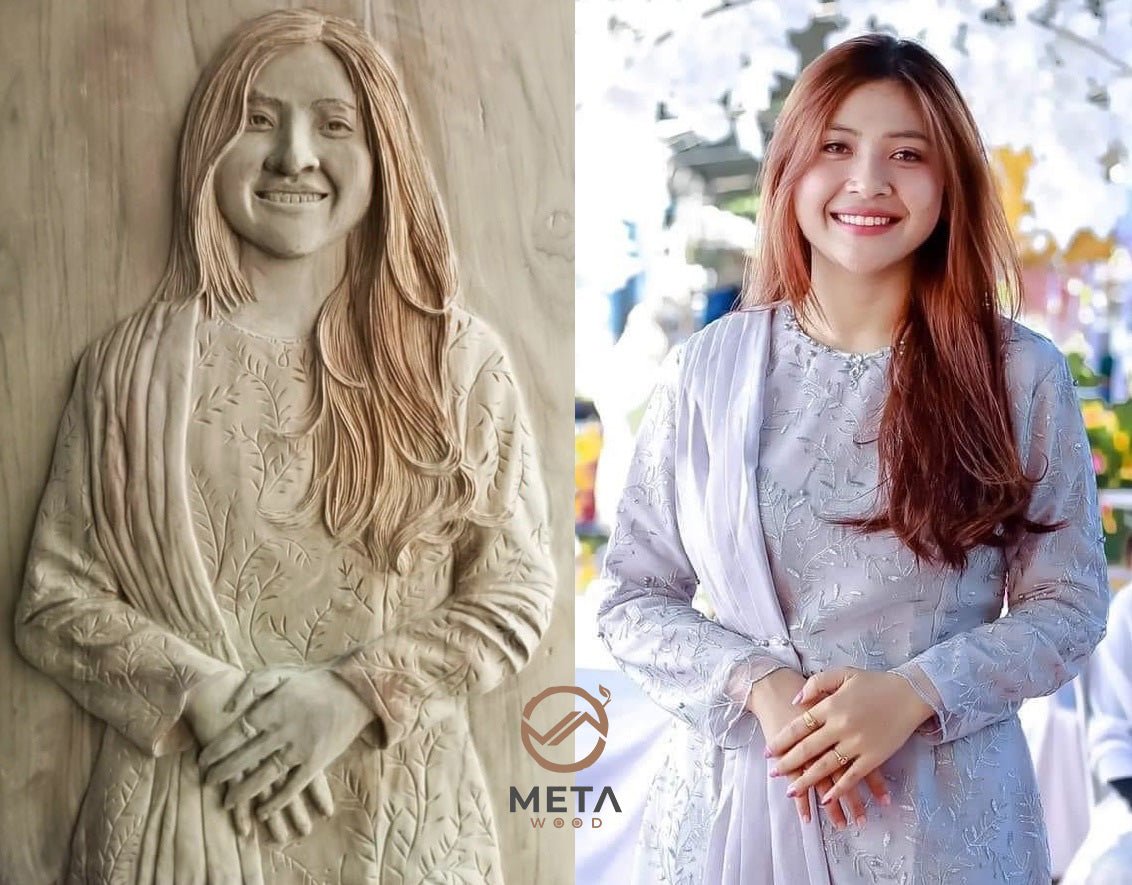 Personalized Custom 3D Realistic Single Photo Portrait Wood Relief Carving - Meta Wood - Size 1 - 7.8" W x 11.8" H Inches (20cm x 30 cm)