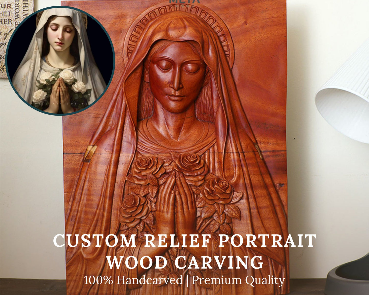 Personalized Custom 3D Realistic Single Photo Portrait Wood Relief Carving - Meta Wood - Size 1 - 7.8" W x 11.8" H Inches (20cm x 30 cm)