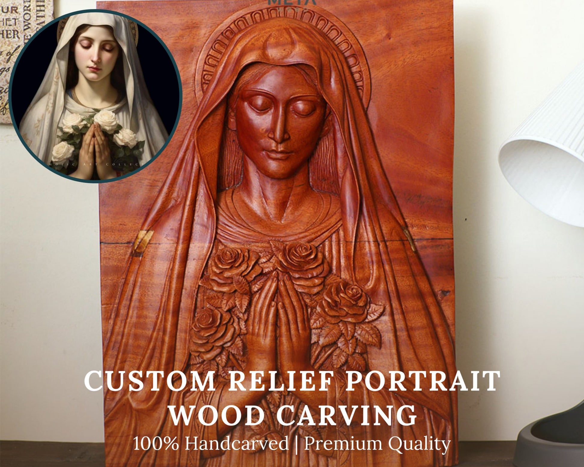 Personalized Custom 3D Realistic Single Photo Portrait Wood Relief Carving - Meta Wood - Size 1 - 7.8" W x 11.8" H Inches (20cm x 30 cm)