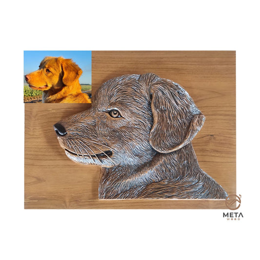 Personalized Pet Portrait Carving, Realistic Portrait - Meta Wood - Size 1 - 7.8" W x 11.8" H Inches (20cm x 30 cm)