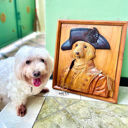 Personalized Pet Portrait Carving, Renaissance Royal Portrait - Meta Wood - Size 1 - 7.8" W x 11.8" H Inches (20cm x 30 cm)