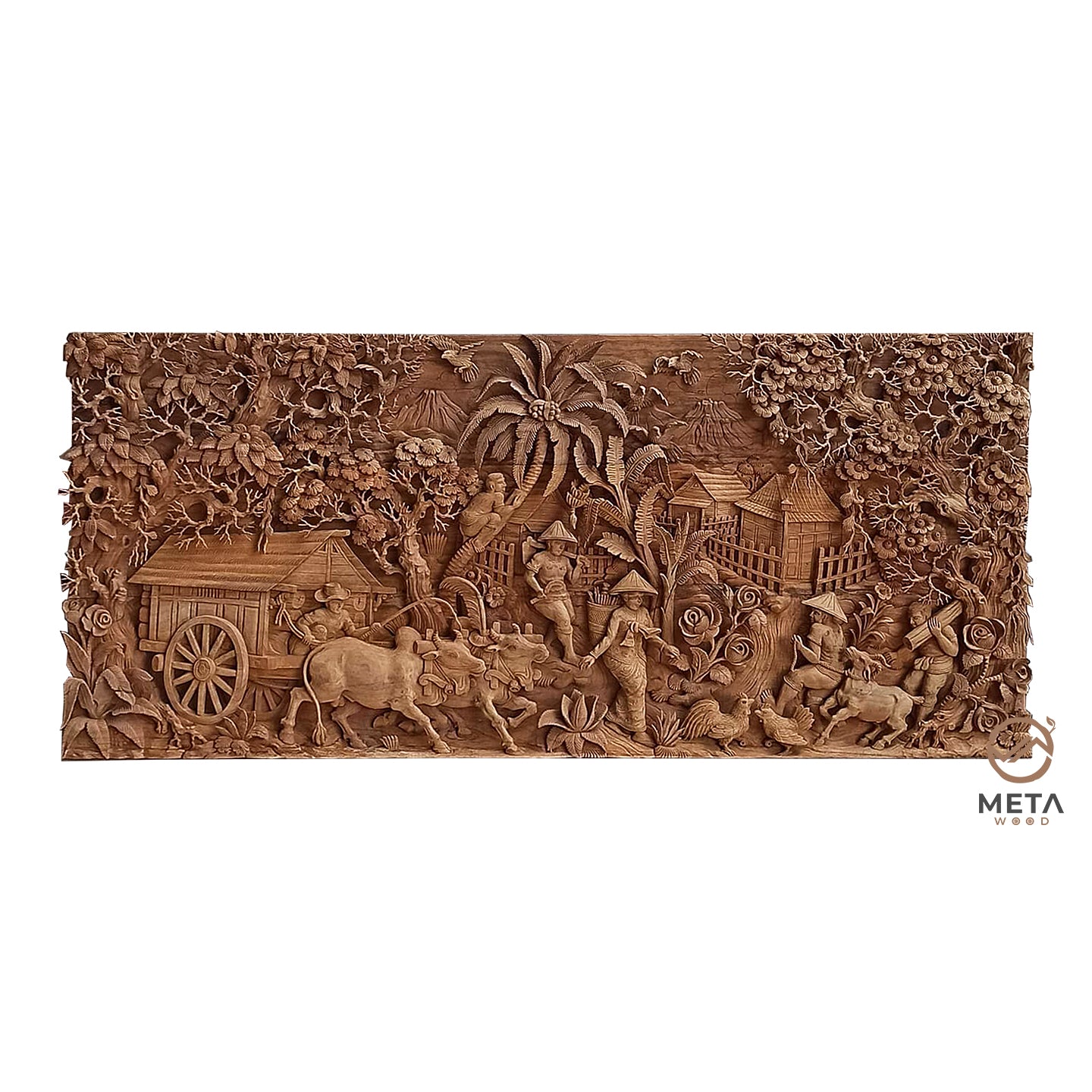 Personalized Realistic Diorama Landscape Wood Carving, Bas - Relief Sculpture Art - Meta Wood - Size 1 - 19.6" W x 19.6" H x 2.7" D Inches (500mm * 500 mm * 70 mm)