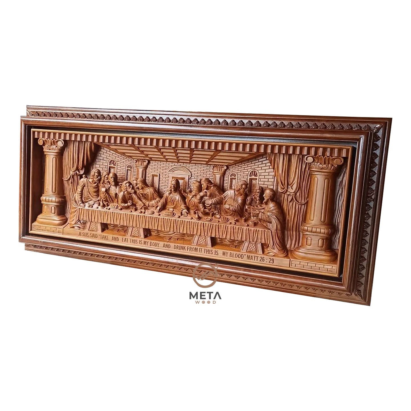 Signature Carving, Jesus Last Supper - Meta Wood - Size 1 - 43.3" W x 15.7" H Inches (110cm x 40cm)