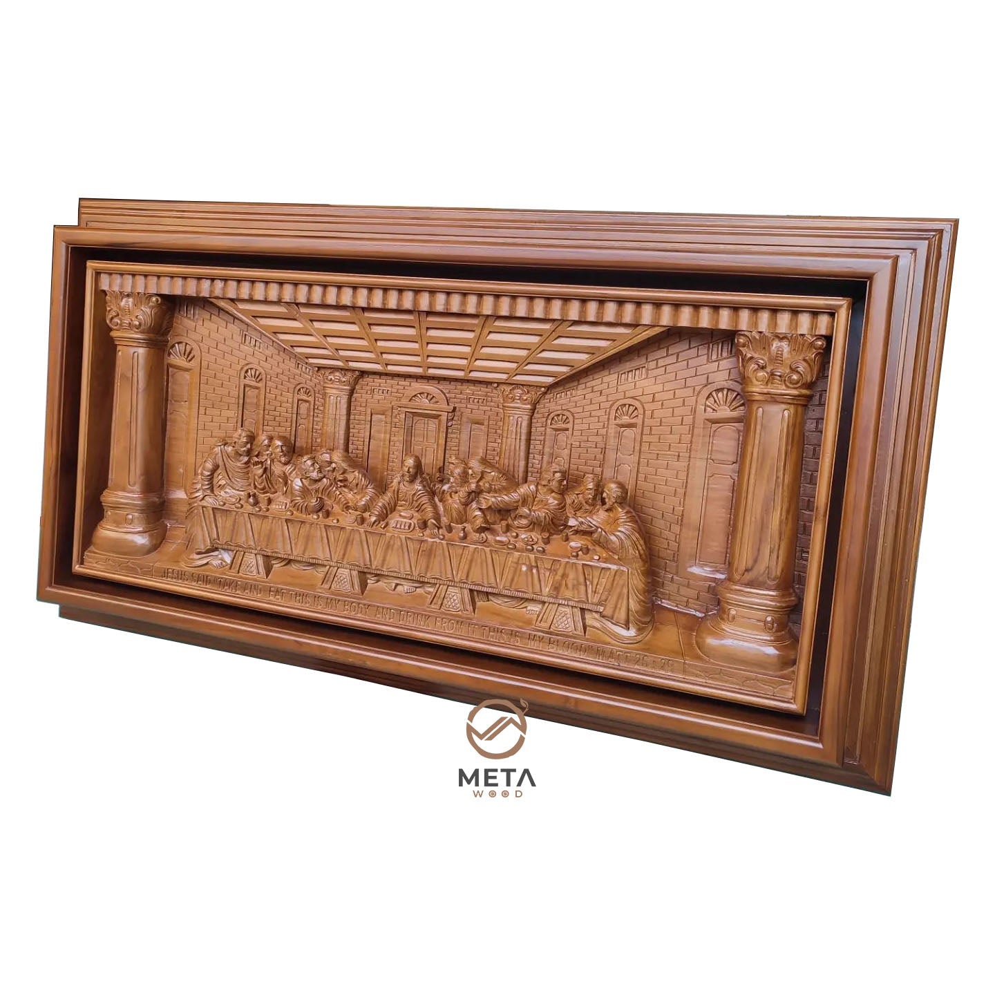 Signature Carving, Jesus Last Supper [High Ceiling] - Meta Wood - Size 1 - 47.2" W x 23.6" H Inches (120cm x 60cm)