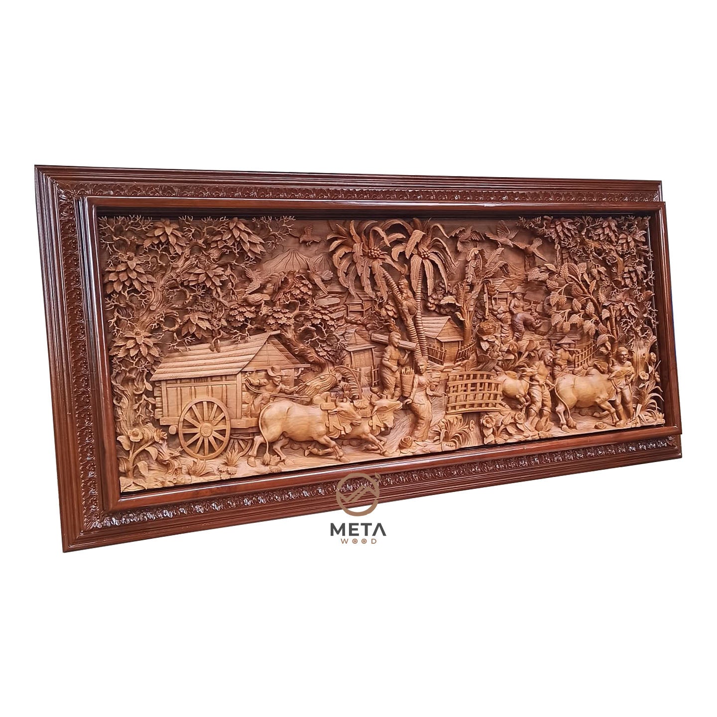 Signature Carving, Rural Village Life Scenery [Lite] - Meta Wood - Size 1 - 47.2" W x 23.6" H (120cm x 60cm)