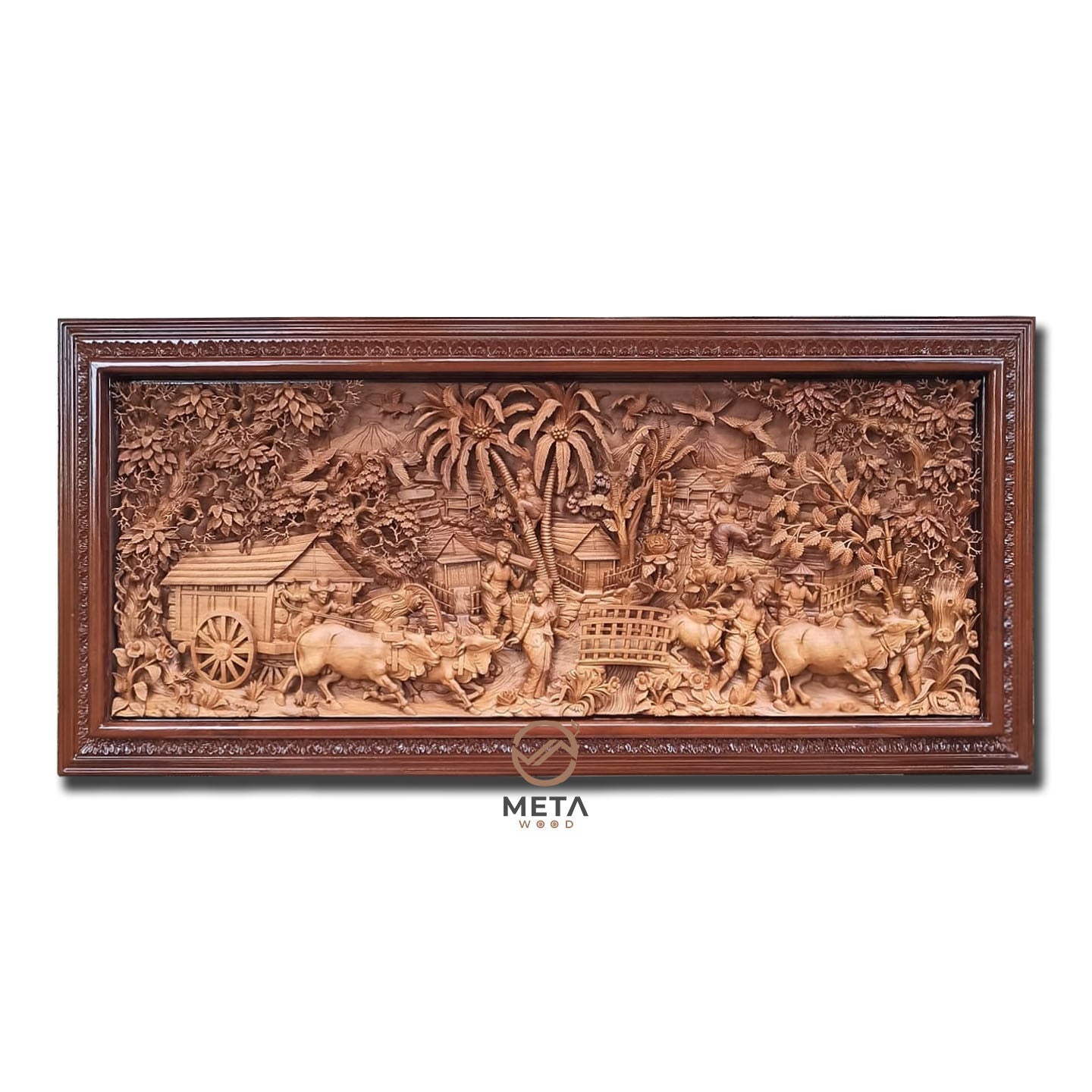 Signature Carving, Rural Village Life Scenery [Lite] - Meta Wood - Size 1 - 47.2" W x 23.6" H (120cm x 60cm)