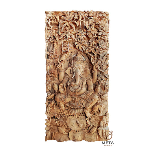 This wood carving, depicting God of Hindu Ganesha, is hand carved by skilled Artisans, who use traditional carving techniques to create this fine craftsmanship that will be the centerpiece of any room. Explore Meta Wood other wood art pieces. We offer an extensive selection of unique and custom wood carvings.