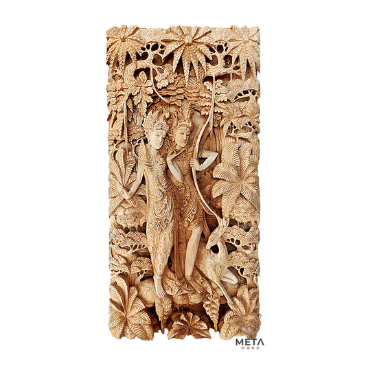 This wood carving, depicting figures of Rama and Sita, is hand carved by skilled Artisans, who use traditional carving techniques to create this fine craftsmanship that will be the centerpiece of any room. Explore Meta Wood other wood art pieces. We offer an extensive selection of unique and custom wood carvings.