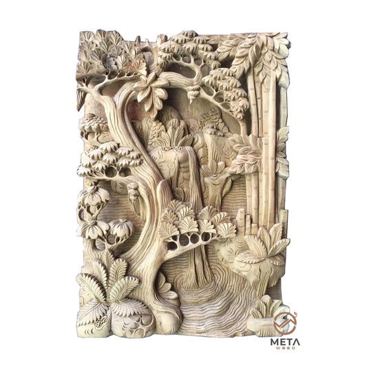 This wood carving, depicting beautiful rainforest waterfall, is hand carved by skilled Artisans, who use traditional carving techniques to create this fine craftsmanship that will be the centerpiece of any room. Explore Meta Wood other wood art pieces. We offer an extensive selection of unique and custom wood carvings.