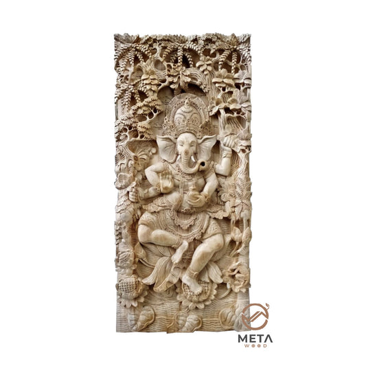 This wood carving, depicting Hindu God Ganesha, is hand carved by skilled Artisans, who use traditional carving techniques to create this fine craftsmanship that will be the centerpiece of any room. Explore Meta Wood other wood art pieces. We offer an extensive selection of unique and custom wood carvings.